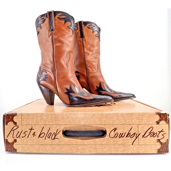 Lucchese Charlie 1 Horse Womens Cowgirl Calf Boots Sz 7B Red Brown Leather W/Box - Picture 1 of 16